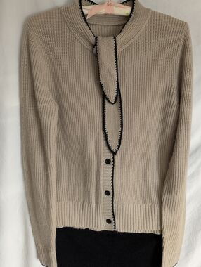 Commense Knit Cardigan with Black Whipstitch Trim Wool Blend Sz M